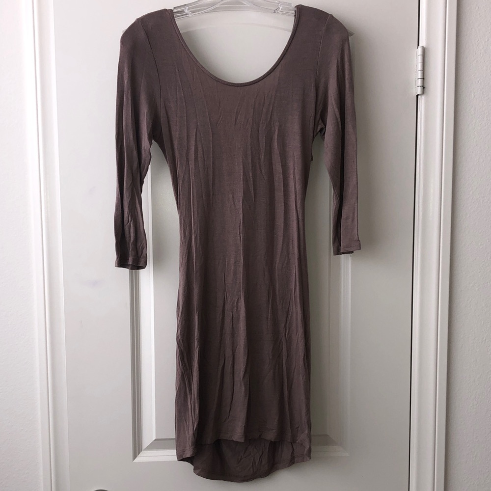 A+ Ellen Mauve Taupe 3/4 Sleeve Scoop Neck Dress